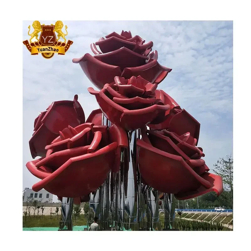 Outdoor Garden Decoration Metal Stainless Steel Large Rose Flower Sculpture Metal Corten Steel Flower Sculpture For Sale