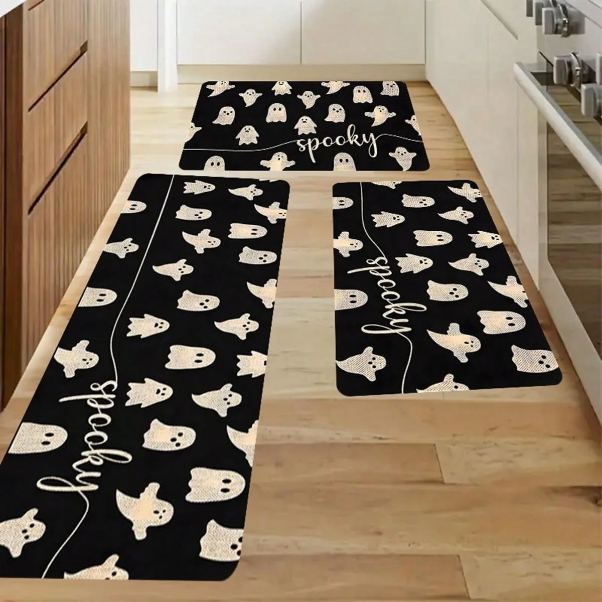 

Halloween Kitchen Mat Little Ghost Printing Kitchen Rug Anti-Slip Washable Rug for Living Room Bedroom Hallway Bathroom Decor