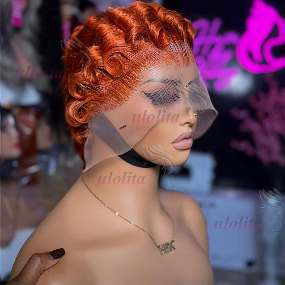 Pixie Cut Curly Bob 613 Blonde Perücken aus Echthaar, Burmesische Lockige Kurze Honigblonde Burgunderfarbene Lace-Front Echthaarperücken – Detail 6