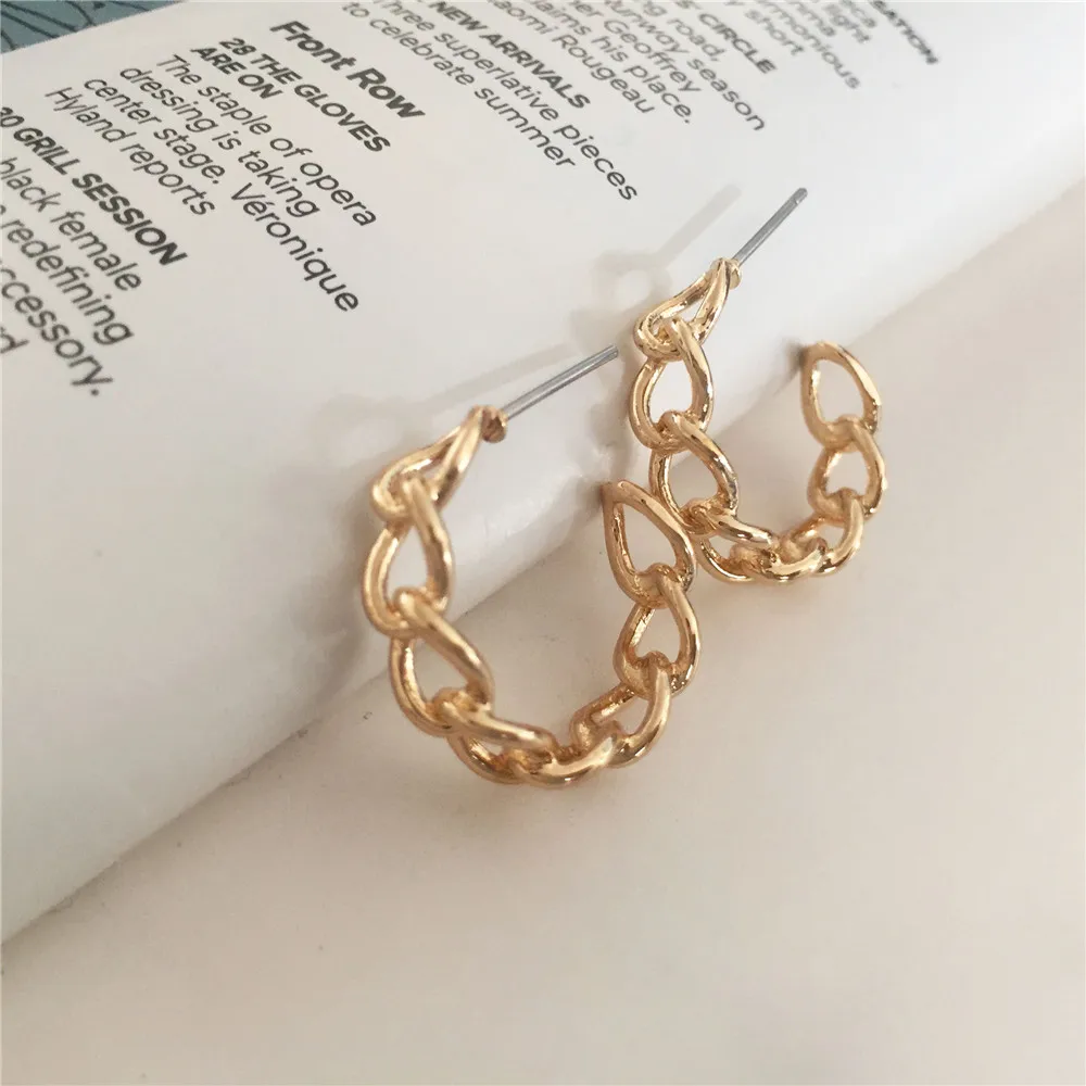 2Pair in 1 Set New Vintage Small Copper Hoop Earrings Statement Gold Color Metal Hoop Earrings for Women Wedding Bridal Jewelry