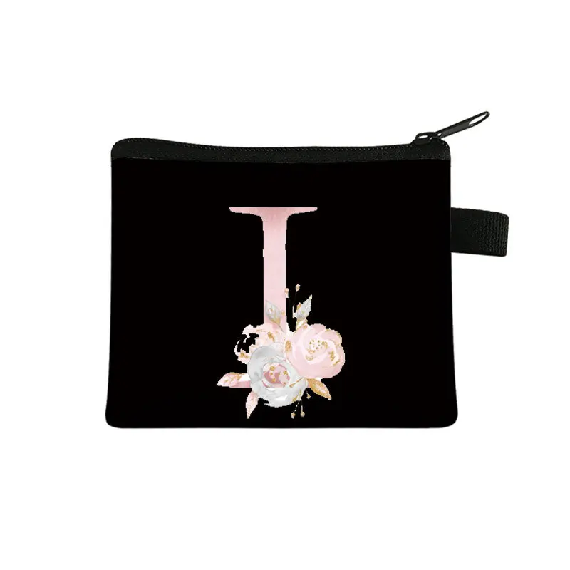 女性の財布26イニシャル文字の花コイン財布ジッパーガールかわいい小さな口紅コイン財布