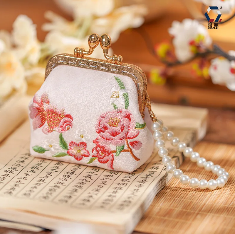 Embroidered Kiss Lock Coin Purse Vintage Flower Bird Clasp Change Pouch Mini Wallet For Women Girls Small Card Holder Daily Use