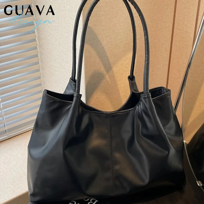 

New Large Capacity Handbag Women Girls Shopping Bags Shoulder Bag Commuting Bag Solid Soft Leather Color Tote Bag