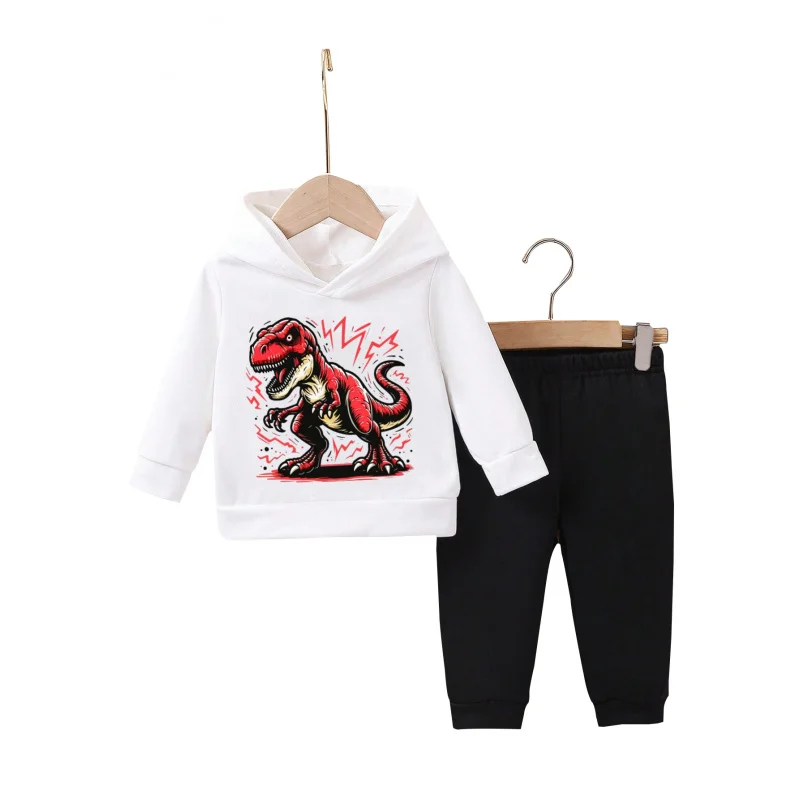 

IURNXB Детский комплект одежды из 2 предметов, красный комплект с капюшоном и штанами с принтом T-Rex, одежда для малышей, спортивные костюмы, игровая одежда, От 1 до 6 лет