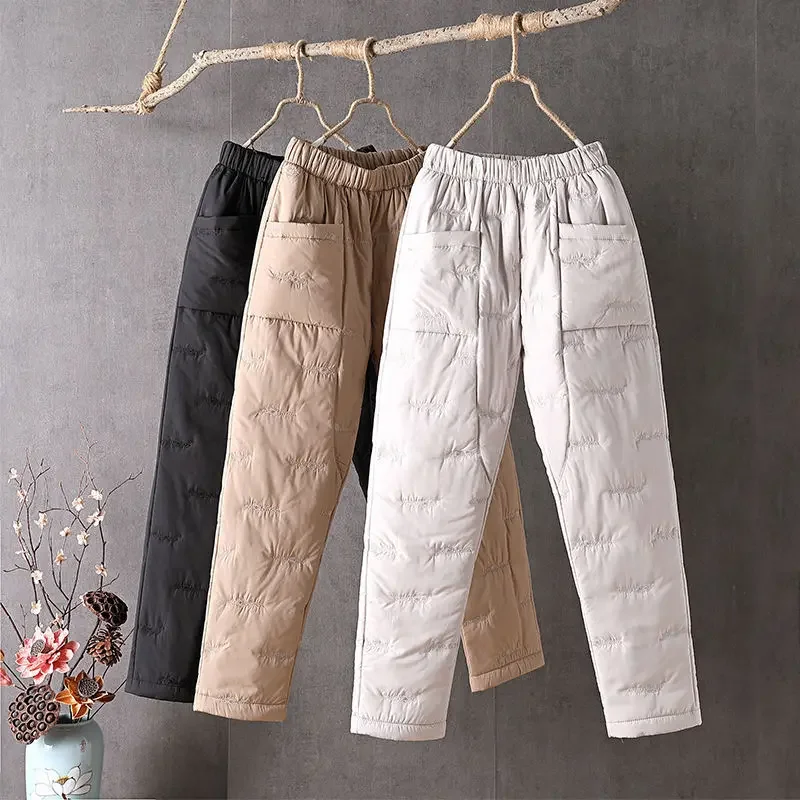 

Down Cotton Pants Women 2023 Thick Warm Large Size Slim Casual Straight Leg Ladies Cotton Pants Winter