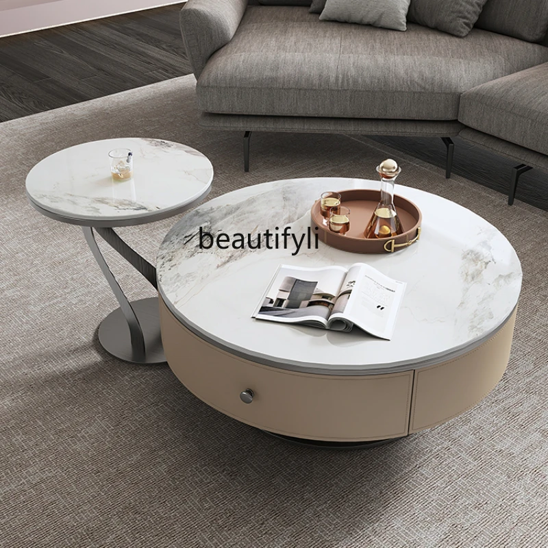 

Natural Microlite Stone Plate Creative Size round Coffee Table Villa Living Room Minimalist Italian Style