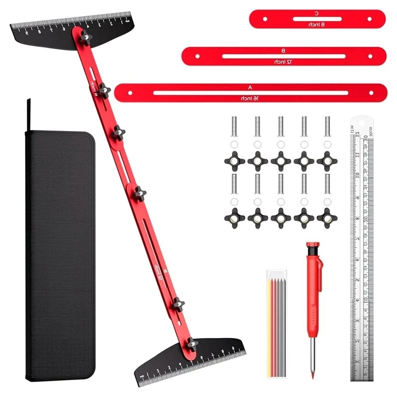 [Touchbuy】 Stair Tread Template Tool Kit With Carpenter Pencil And Steel Ruler, Adjustable Stair Jig For Precise Woodworking