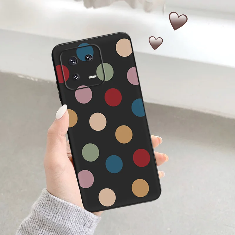 Matte Phone Case for Redmi Note13 Pro 5G Note 12 12c 13c Xiaomi 12X 12T 13 Lite Red Heart Line Art Circle Dots Black Soft Cover