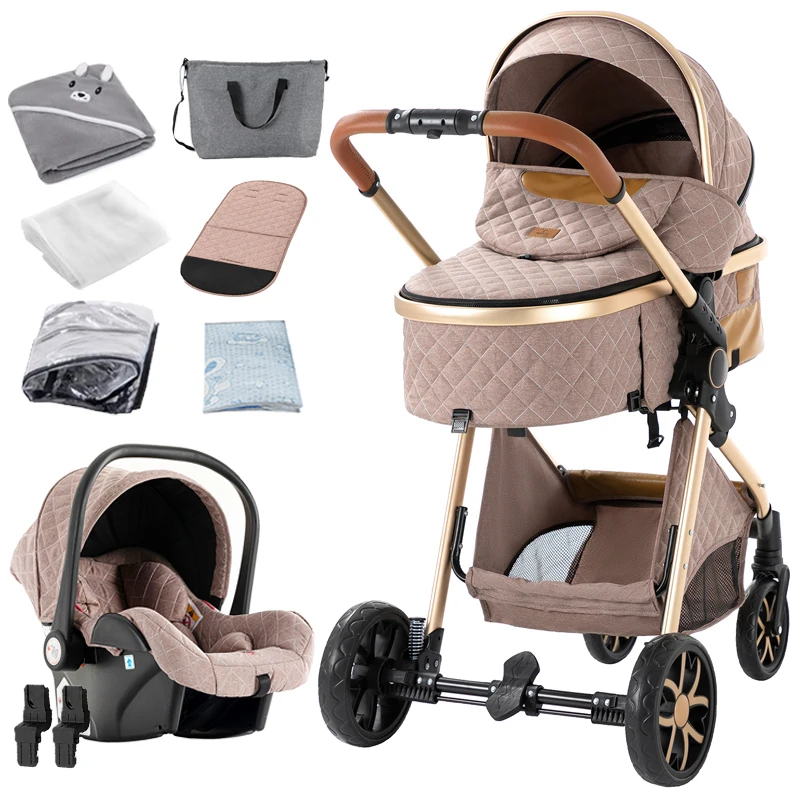 Compacte 3-in-1 babywandelwagen, kinderwagen, reissysteem met ruimtebesparende vouwfunctie, éénhands inklapbaar, lichtgewicht frame, ademende stof, extra grote kap, zachte newborn-voering,