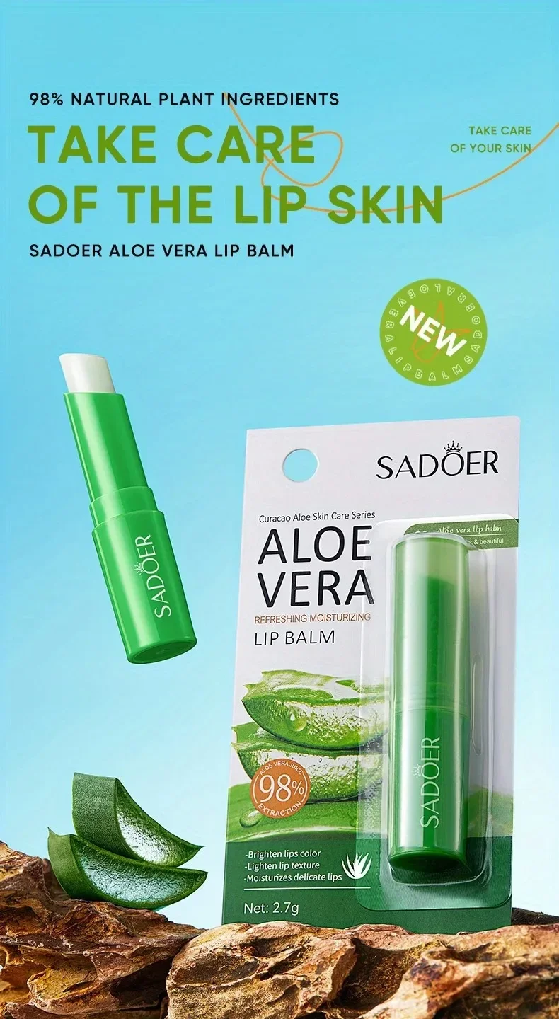 Bálsamo labial de aloe nutritivo, refrescante, hidratante e hidratante para prevenir rachaduras e reparar os lábios suaves e não irritantes