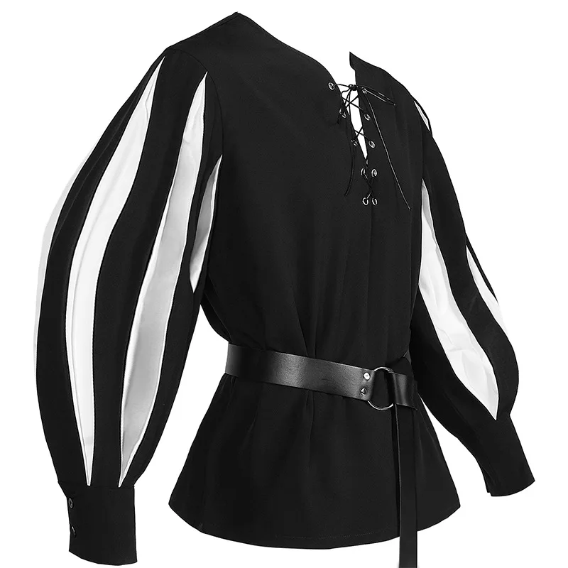 أزياء الهالوين للرجال من العصور الوسطى المرقعة irt Gothic k St Punk Retro irt Color Blo Design Stage Costume