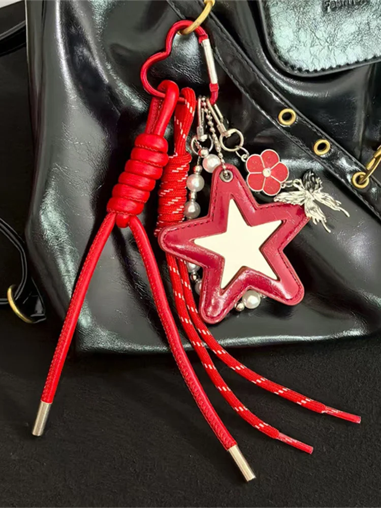 Porte-clés en cuir en forme d'étoile de mer, pendentif avec corde tressée, sac cadeau, accessoire polyvalent