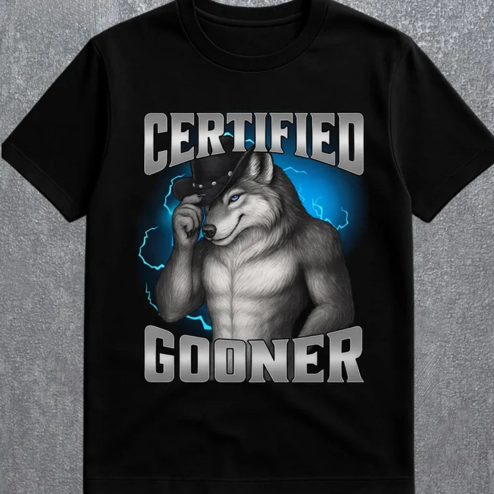 Certified Gooner Wolf Meme Dark Humor T-shirt Men Women Unisex Oversized Streetwear Casual Short Sleeve Cotton Blend Gen Z Top