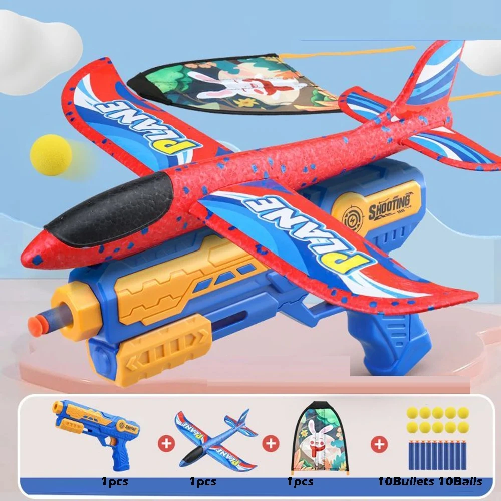 

Kids Airplane Gun Toy 4 in 1 Soft Bullet Foam Plane 10M Launcher Shooting Fly Kite Toys Gifts Children Outdoor Game Toy Sports