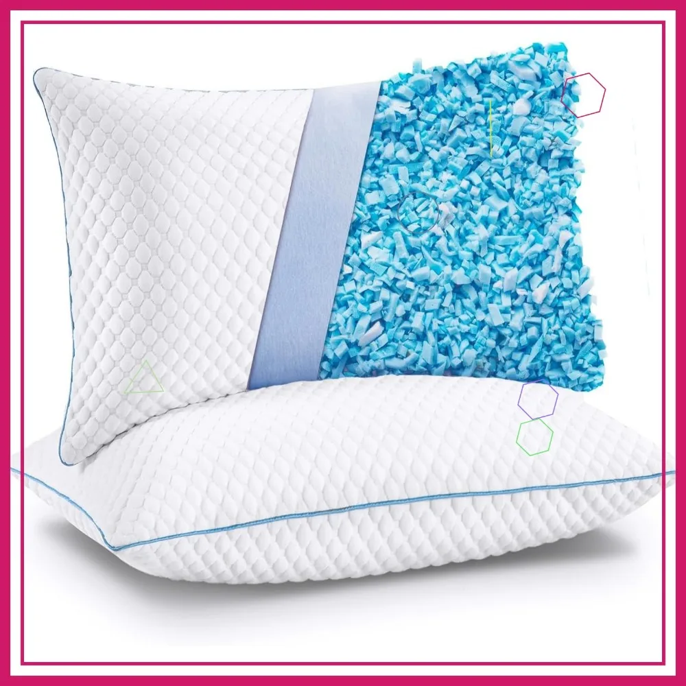 مجموعة وسائد سرير تبريد بحجم كوين مكونة من قطعتين، إسفنج ميموري فوم ممزق لجميع النوم، وسائد جل ثابتة قابلة للتعديل مقاس 20 × 30 بوصة