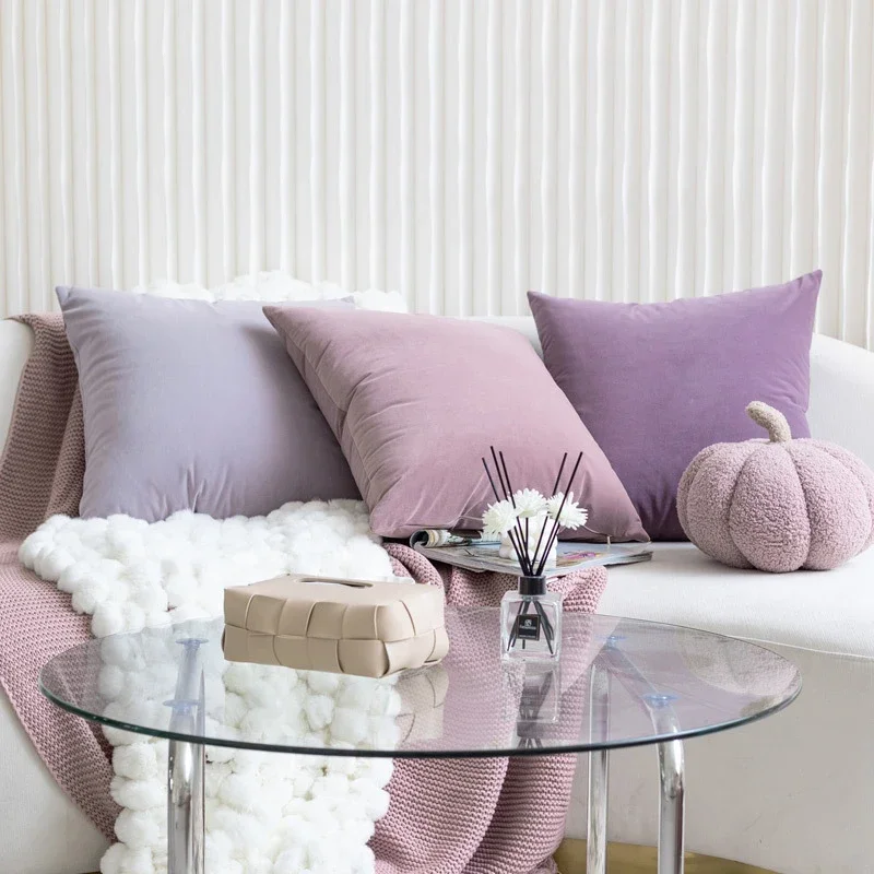 

2 Piece Pure Purple Velvet Pillow Case Nordic Modern Pillow Cover Decorative Home Dector Sofa Cushion Cover 45X45CM/30X50CM