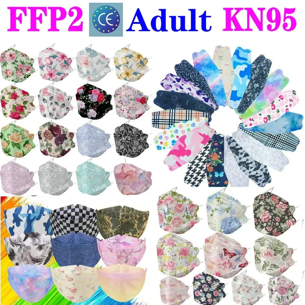 KN95 FFP2 CE 60 masker motif ikan, masker Mascarilla pelindung Respirator tahan debu Anti kabut masker warna dewasa