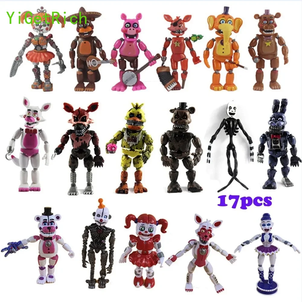 New 17PCS Five Nights At Freddys Action Figures Toy Security Breach Series Glamrock Foxy PVC Doll For Kid Gift Decorations Gifts