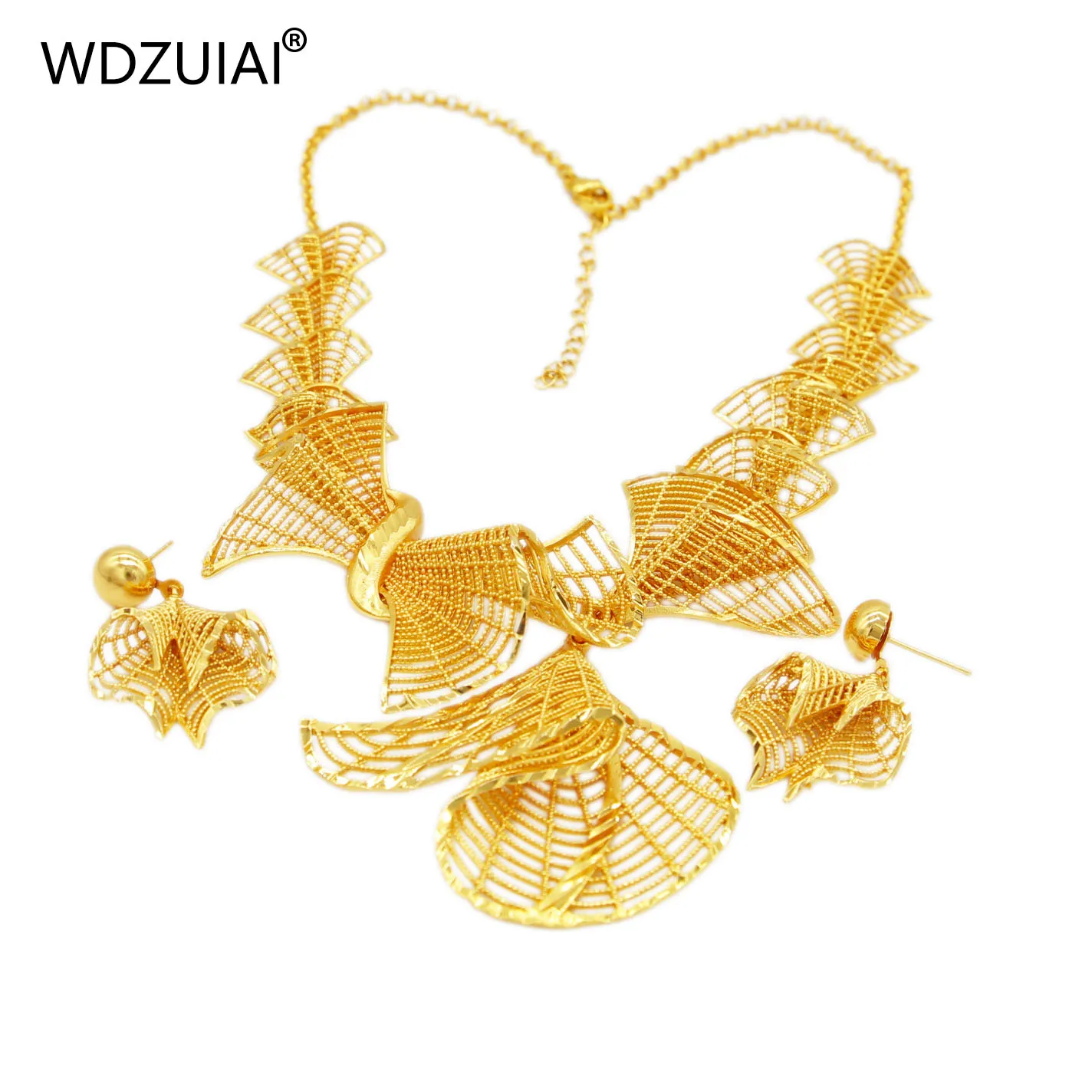 WDZUIAI Irregularity Shape Gold Color/Copper Necklace/Earrings Sets for African Dubai Arab Women Wedding Jewelry Party Jewelry