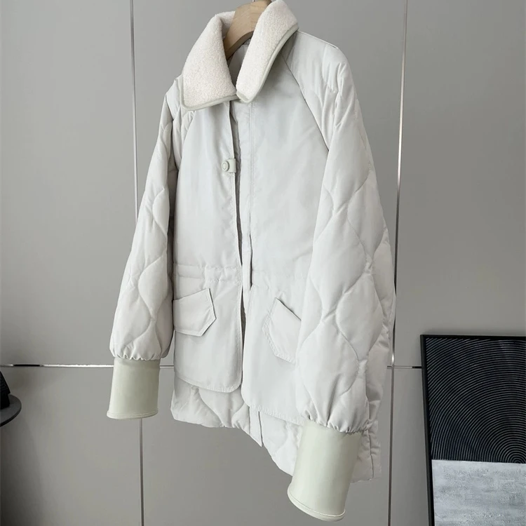 

Elegant Goose down Jacket Women's Belted Quilted Coat Lapel Winter Outerwear Luxury Stylish Thick Warm Long Style