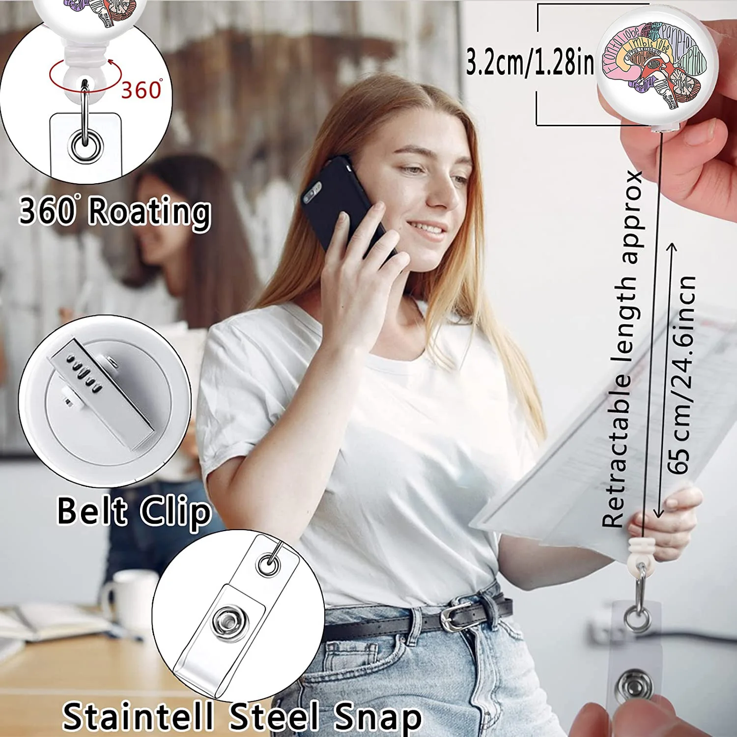 

New Acrylic Sparkling Powder Uterine Flower Expandable Rotating Badge Scroll Doctor Nurse ID Buckle Easy Pull Buckle