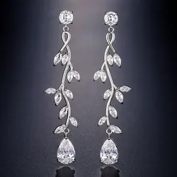 Huitan Aesthetic Long Dangle Earrings Women Full Paved Sparkling Cubic Zirconia Exquisite Female Wedding Earrings Trendy Jewelry