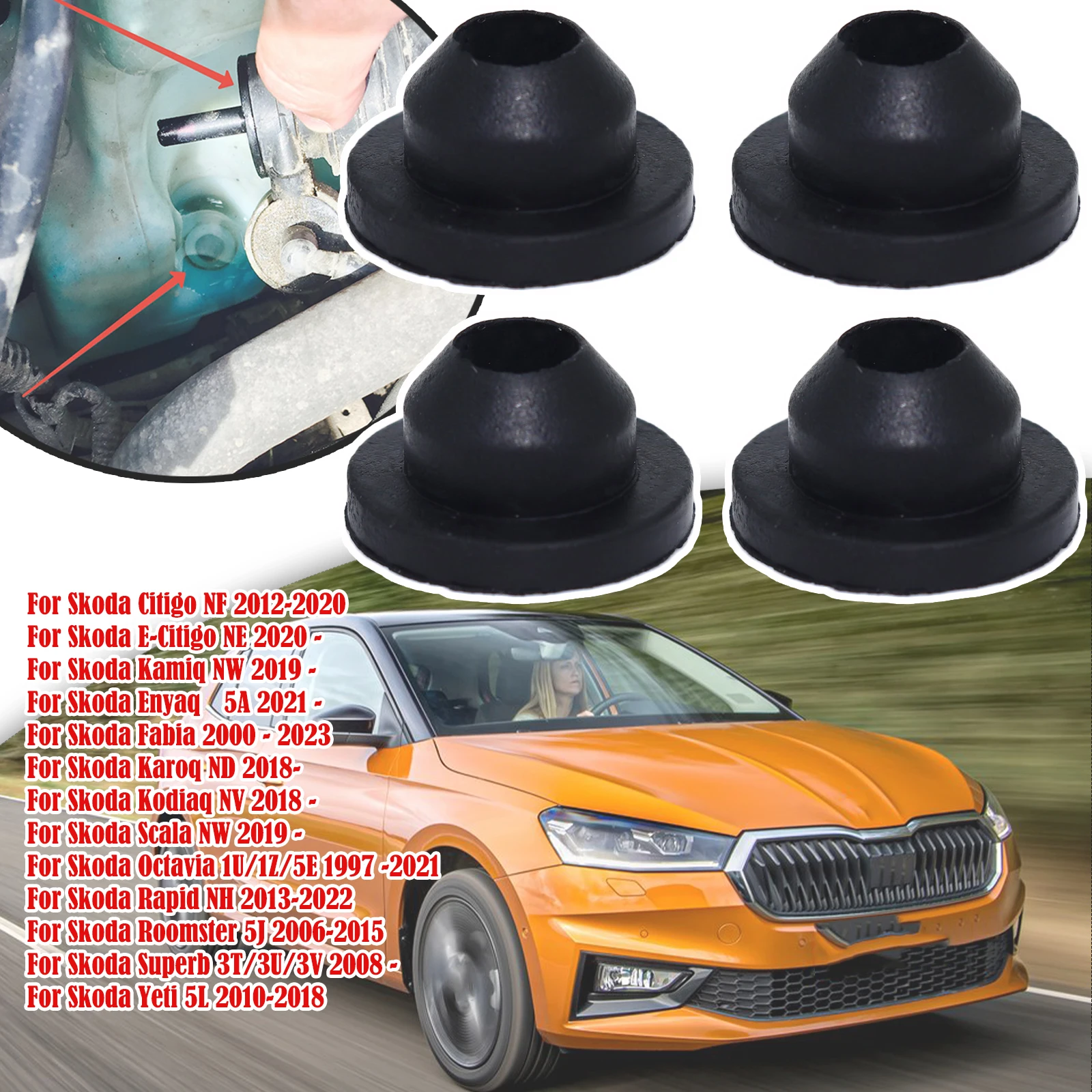 

4pcs Rubber Grommet For Skoda Citigo Citigo NF Kamiq NW Enyaq Fabia Karoq Kodiaq Octavia Roomster Windshield Washer Pump Seal