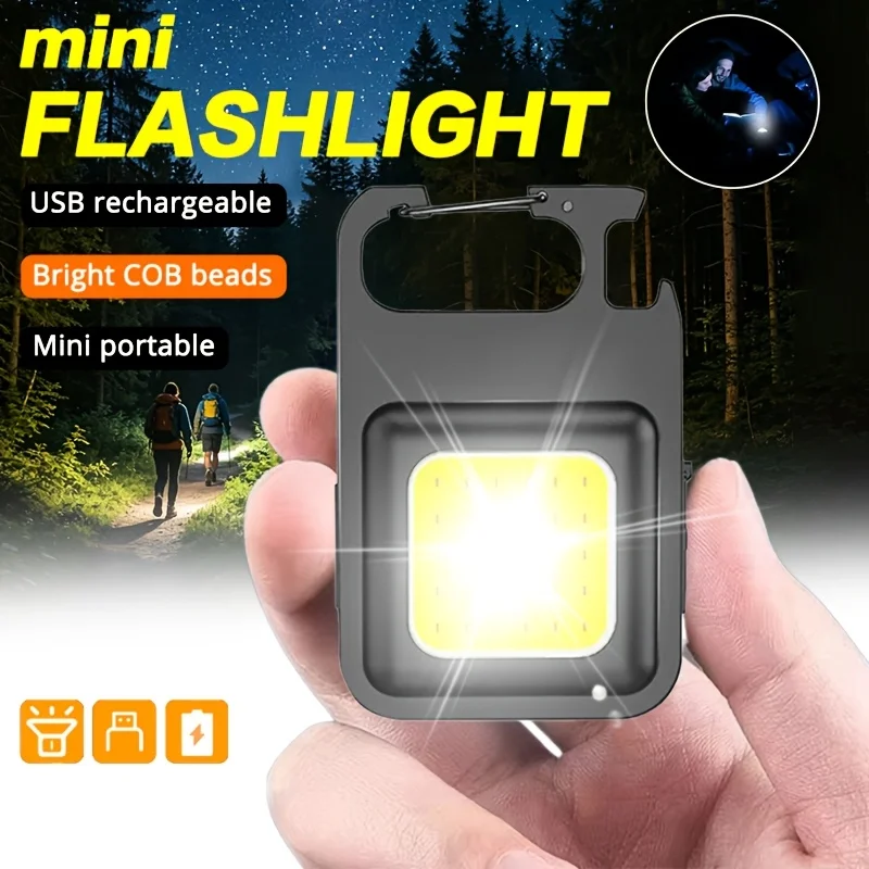 Portable Keychain Light Mini Multifunctional Camping Flashlight USB Rechargeable Work LED Bright COB Pocket Clip Lantern