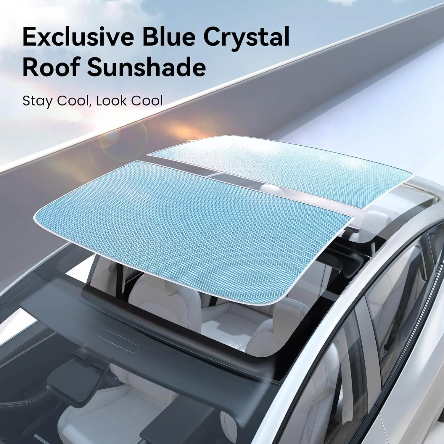 Sonnenschutz für Tesla Model 3 Schiebedach Highland 2026 Model Y 2020-26 – Sonnenschutz aus Eistuch mit Schnallen für Glas, vorne und hinten, Dachfenster-Zubehör – Detail 16