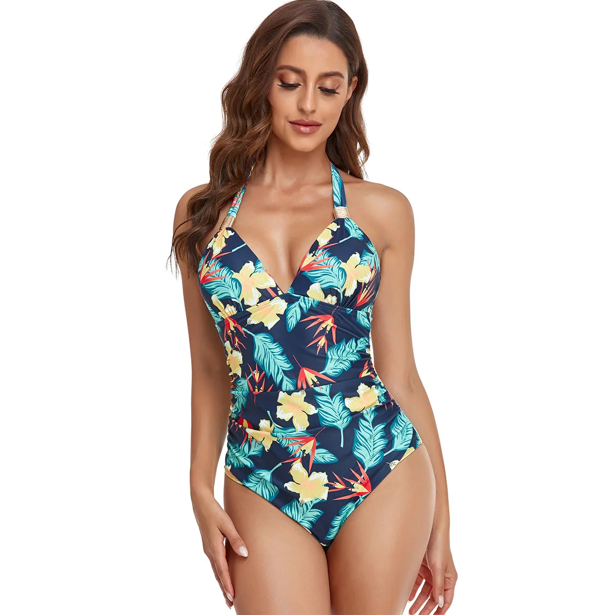 New European and American sexy V-neck one-piece swimsuit women's swimsuit cover belly slim swimsuit women