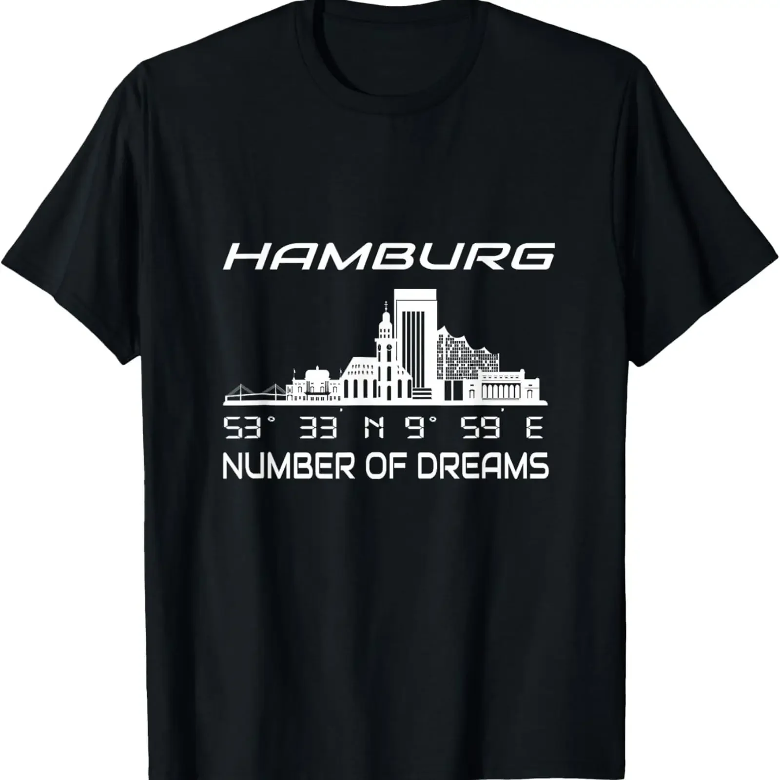 T-shirt noir vintage avec coordonnées GPS de Hambourg, Allemagne, pour la ville natale, vêtements de créateur délavés, mode, haut pour tous les jours