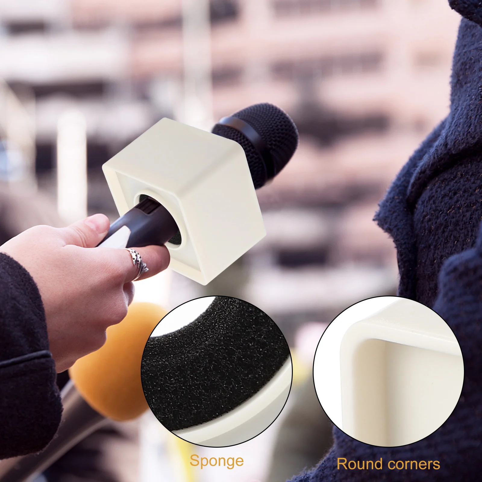 

1Set ABS Cube Microphone Logo Station Durable Practical Interview Mic Flag Stand Easy to Carry Advertise Mic Logo Flag