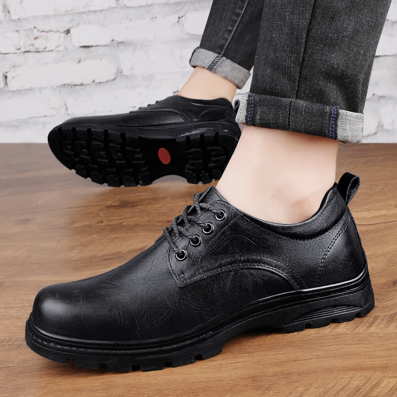 Men\'s Business Casual Leather Dress Shoes New Thick Bottom Brown/Black Outdoor Beef Tendon Outsole Genuine Leather Work Shoes