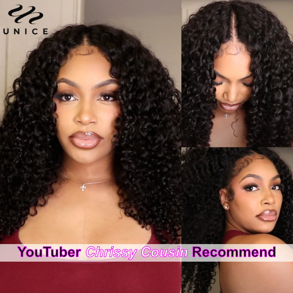 UNICE Hair Jerry Curly V Part Wig Human Hair Upgrade U Part Wig EasiContour Minimal Leave-Out Super Natural 100% Human Hair Wig