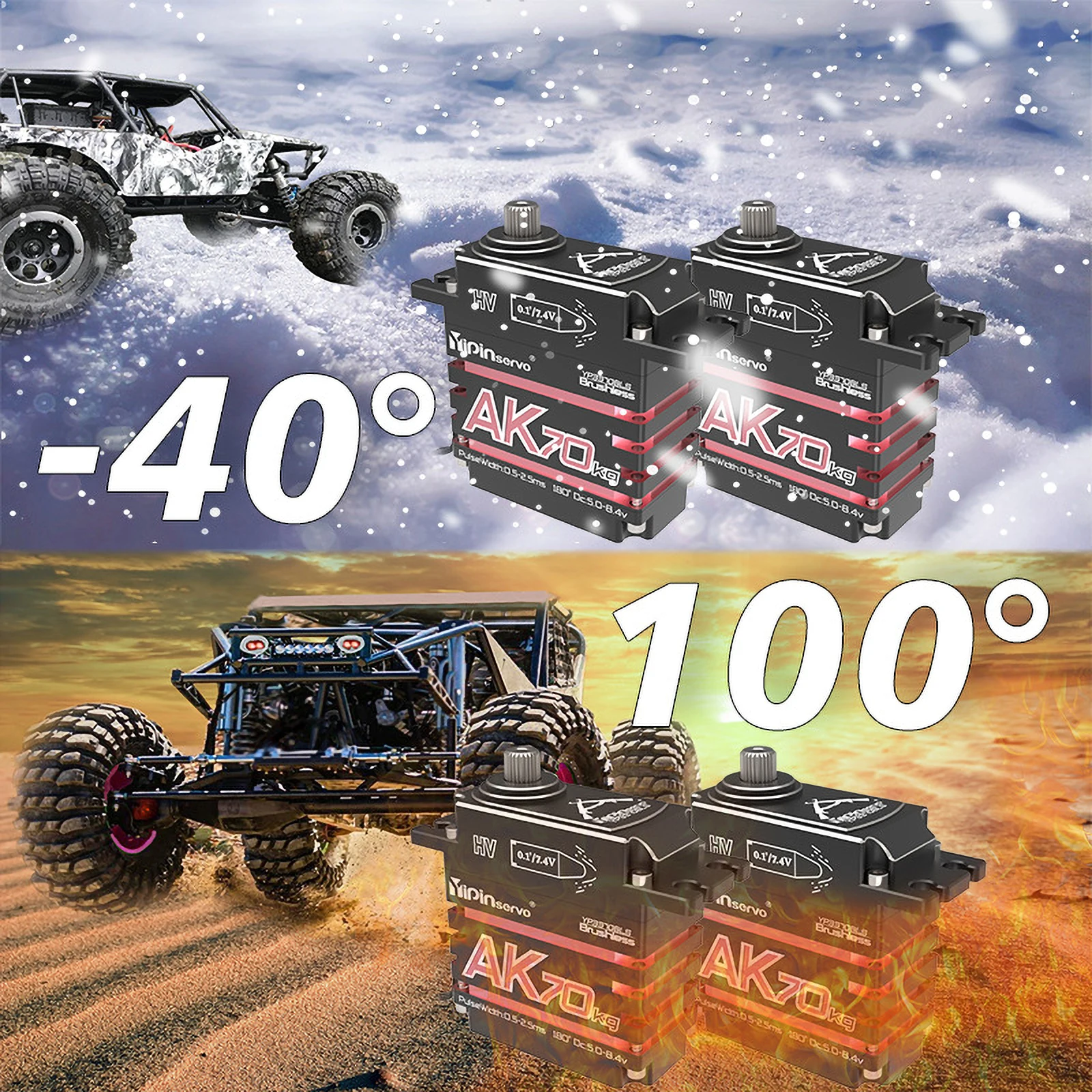 Yipin servo de codificação magnética ak70 alto torque completo metal digital servo 7.4v 70kg motor sem escova ip67 180 graus para carro rc robô