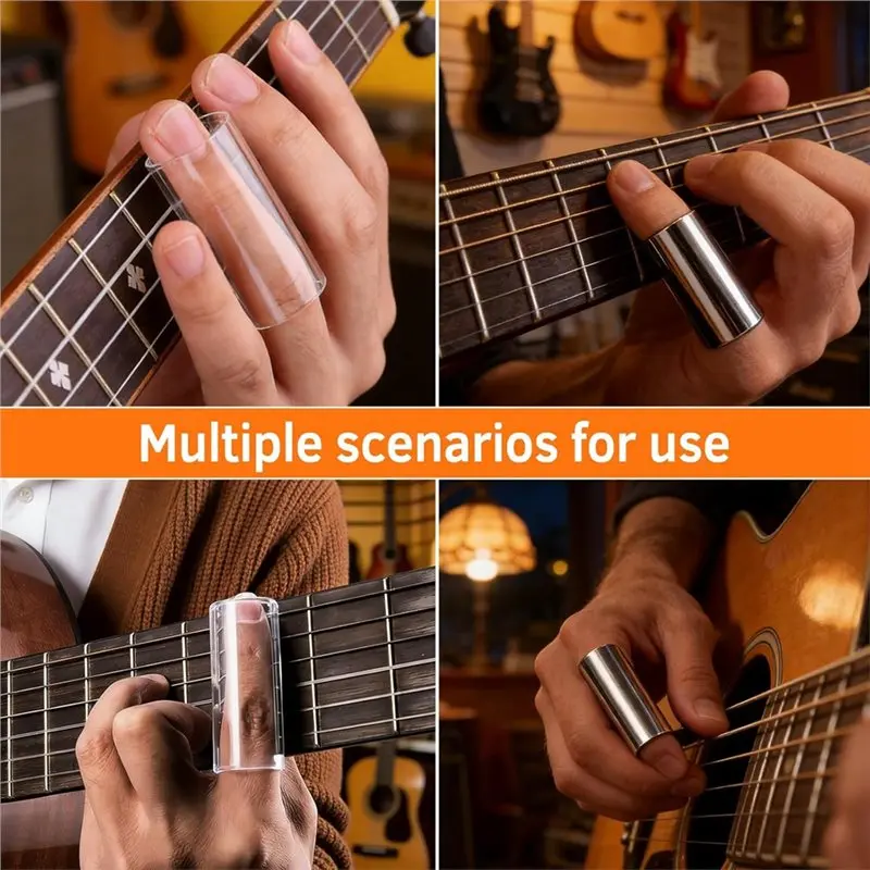 ABLB-Medium Tone Bar, For Guitar Slide Set-For Guitar& Bass- 2-Piece Acrylic& Stainless Steel Slides, Smooth Sustain
