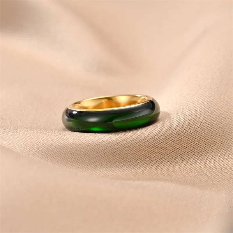 Simple Vintage Artificial Green Jade Stainless Steel Mens Womens Rings Charm Trendy For Couple Girl Boyfriend Jewelry Gift