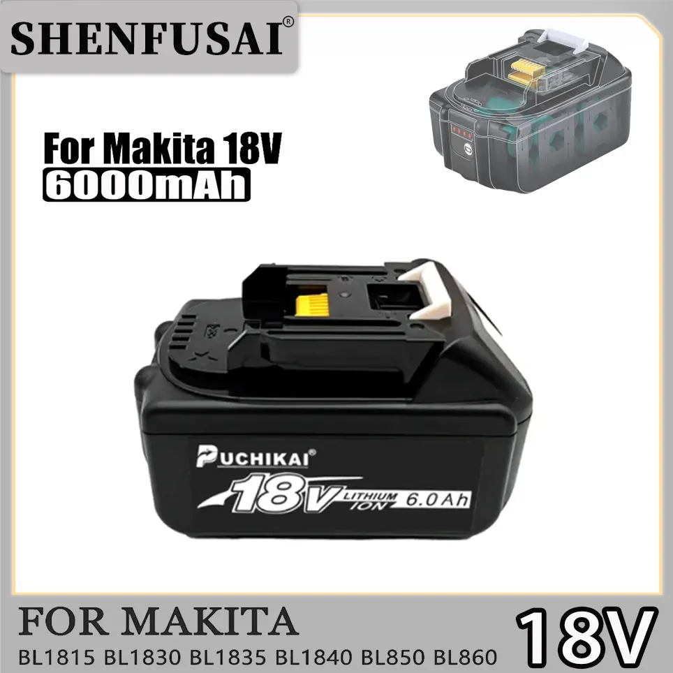 

For Makita 6000mAh Power Tool Rechargeable Battery, Replaceable LED Lithium-ion 6.0Ah 18V BL1860B BL1860 BL1850 BL1830 BL1815