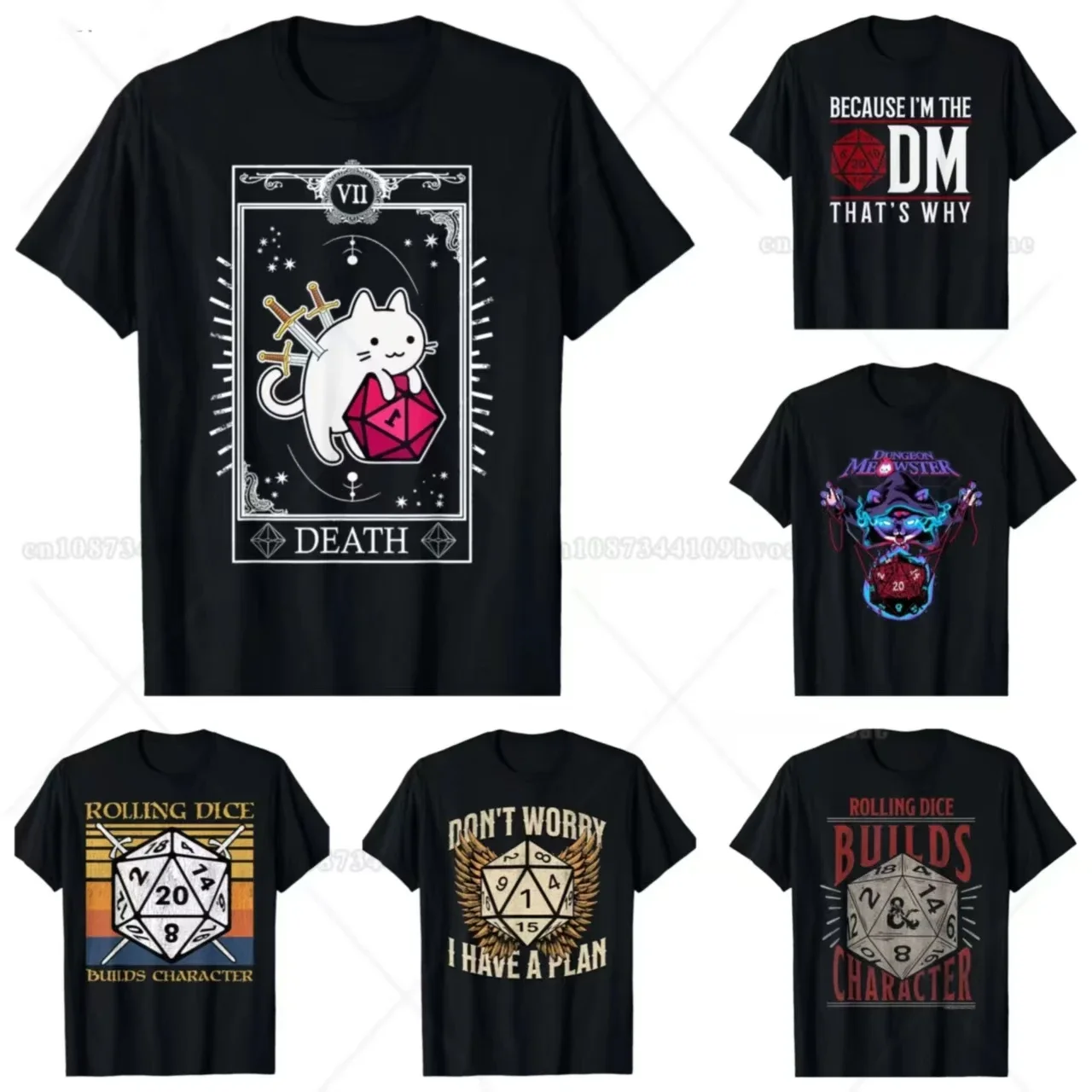 Camiseta Retro Dungeon Tarot Card Cat D20 para concentración, camisetas divertidas de Gamer Dice Dragon, ropa de calle de verano, regalos para hombres