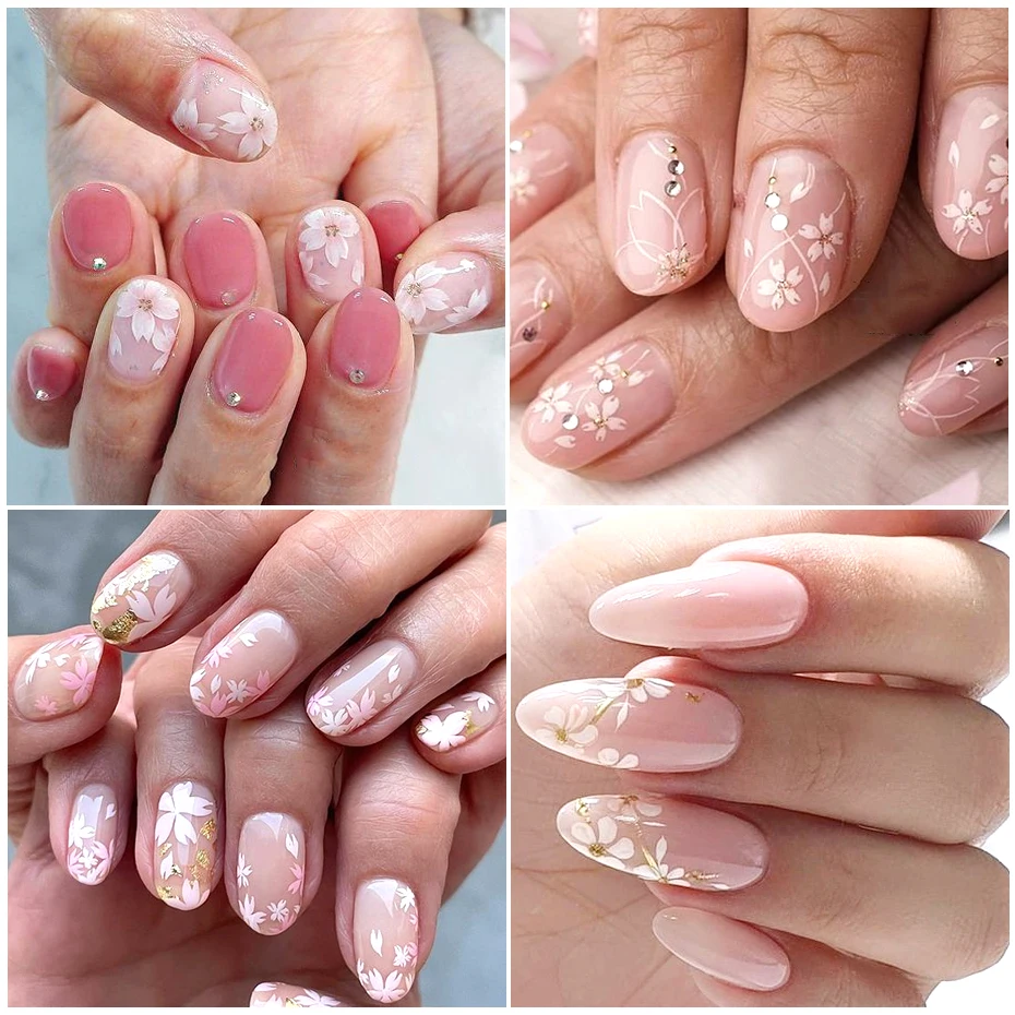 4pcs Sakura Flower 3D Nail Stickers White Cherry Blossom Nail Art Decals Spring Summer Adhesive Slider Decor Wedding Manicure