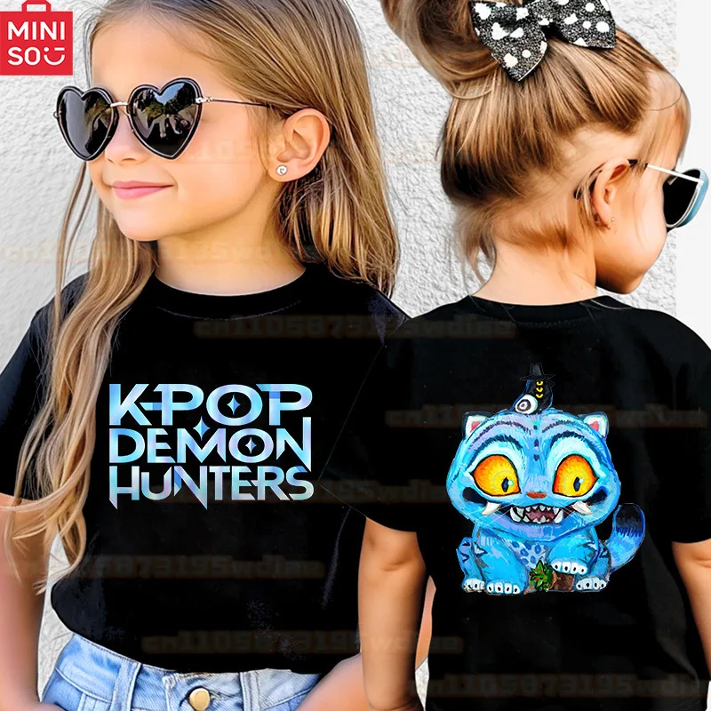 MINISO KPop Demon Hunters 2025 Girls’ 3D Printed Cosplay Dress Halloween Stage RolePlay with Mira Rumi Zoey kids short sleeves