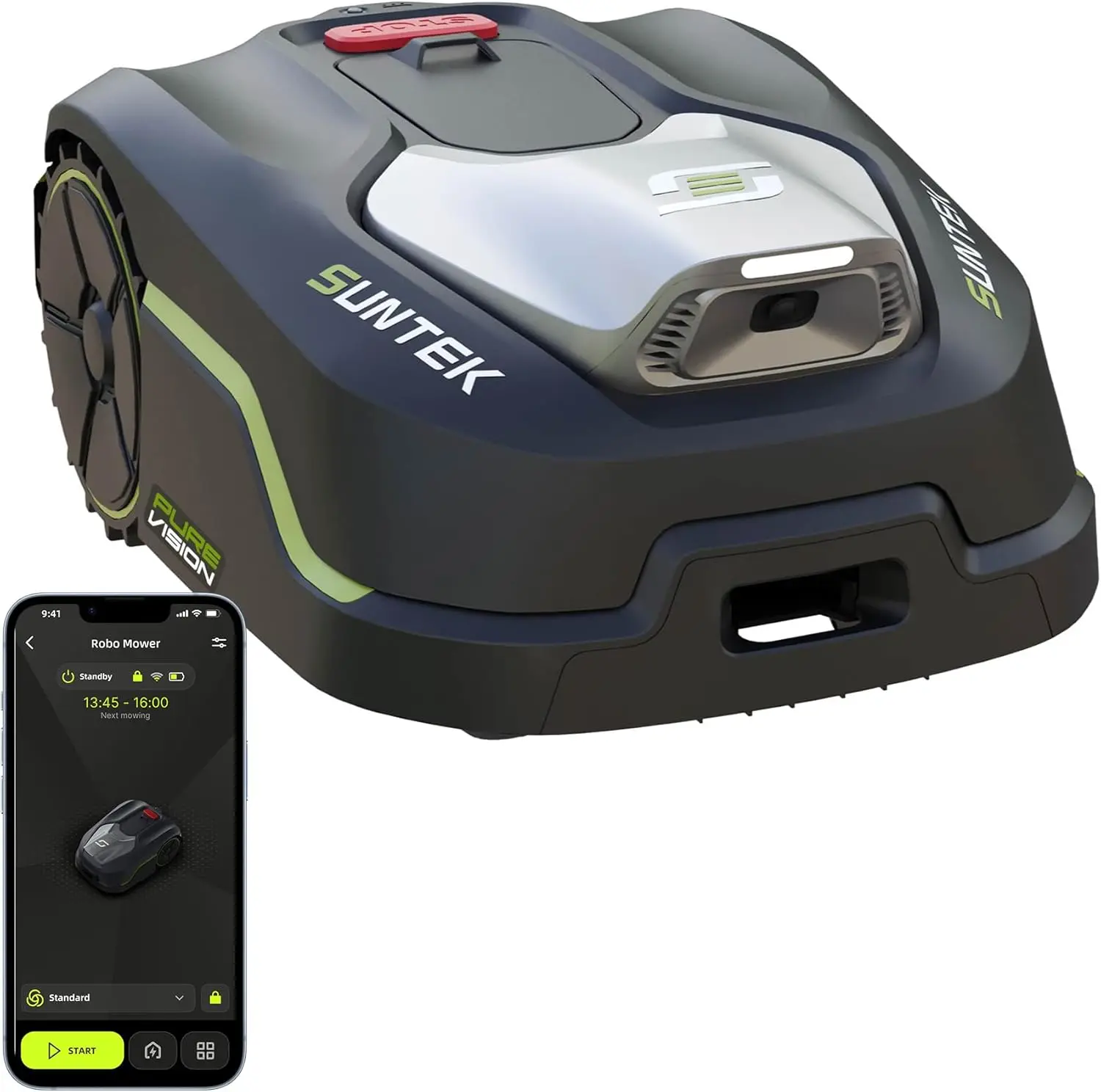 SUNTEK Robotic Lawnmower without Limiting Cable, AI Vision Camera, Lawn Mower Robot, Max 600 m², Accurate Obstacle Avoidance