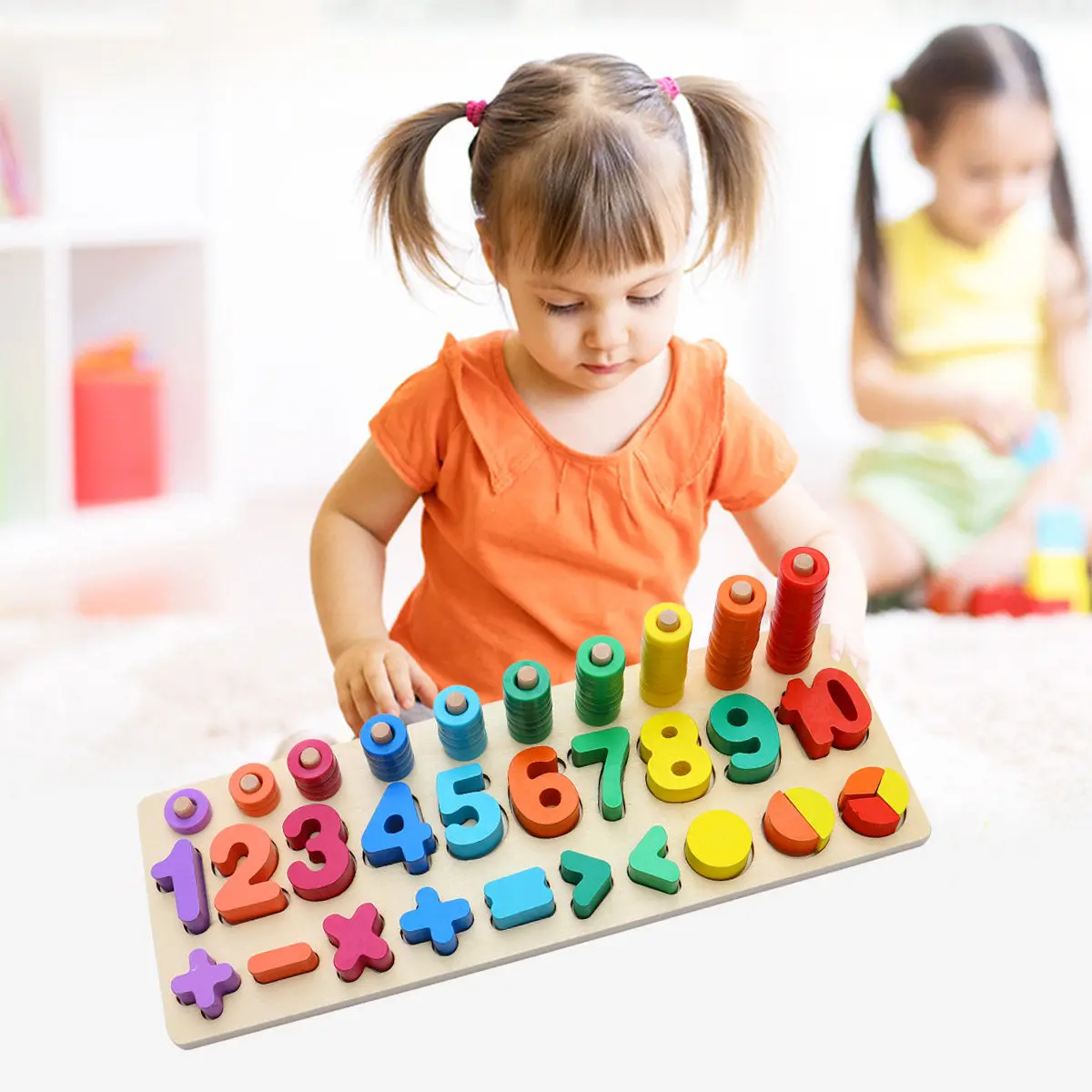 

Wooden Number Logarithmic Board Colorful Cognitive Educational Puzzle for Kids Preschool Early Learning Games Toddler Puzzles