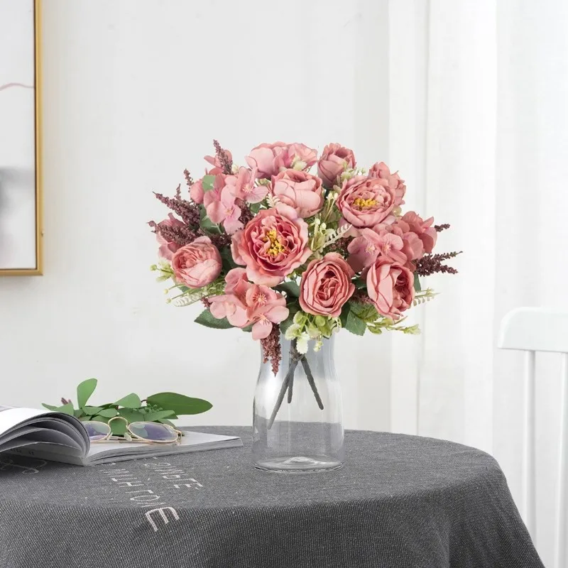 Künstliche Blumen, weiße Seiden-Hortensien, Pfingstrosen, Hochzeits-Party-Bundle, Festival, Heim, Zimmer, Tisch, Vase, Dekoration, Outdoor, Hof, DIY-Geschenk – Detail 16