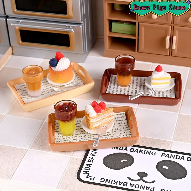 1/2set Mini Milk Tea Cake With Plate Miniature Sumilation