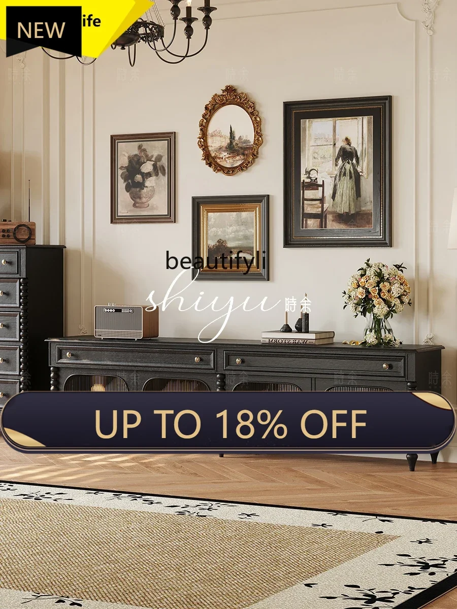 

P178 Vintage French Retro Solid Wood American Style Living Room Floor Cabinet TV Cabinet