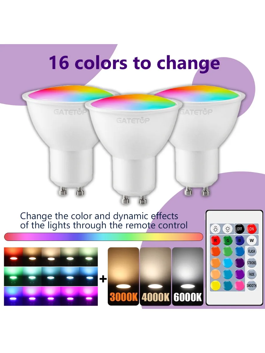 1-10 STKS RGB GU10 LED Spot Lamp 24 Sleutel Afstandsbediening Dimbaar 6 W AC220V 110 V Kleurrijke Verandering voor Slaapkamer Woonkamer Lamp - afbeelding 2