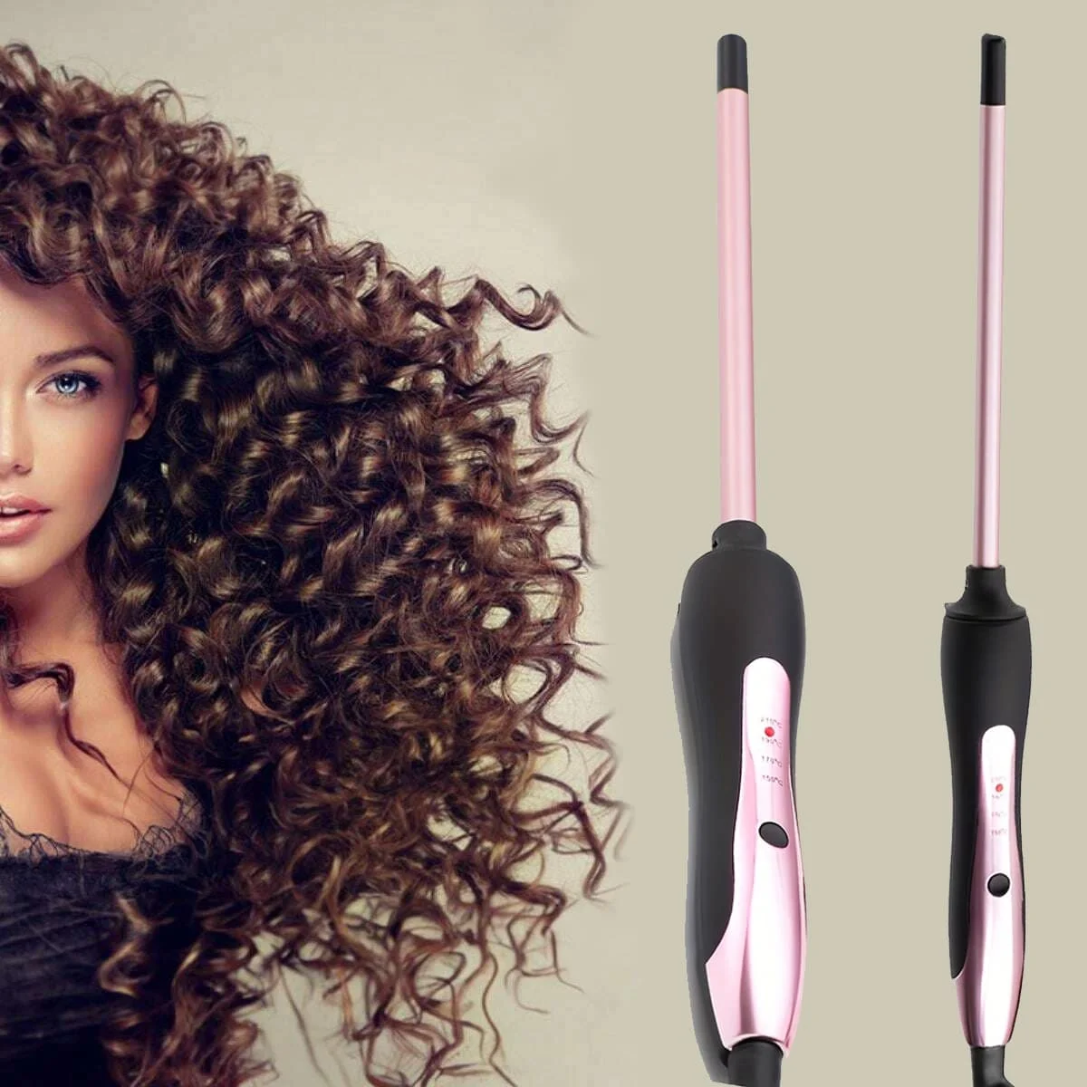

1pc 3/8" Thin Curling Iron, Ceramic Curler Suitable For Short & Long Hair, Adjustable Temperature, Auto-Off, 9mm Rose Gold, Holi