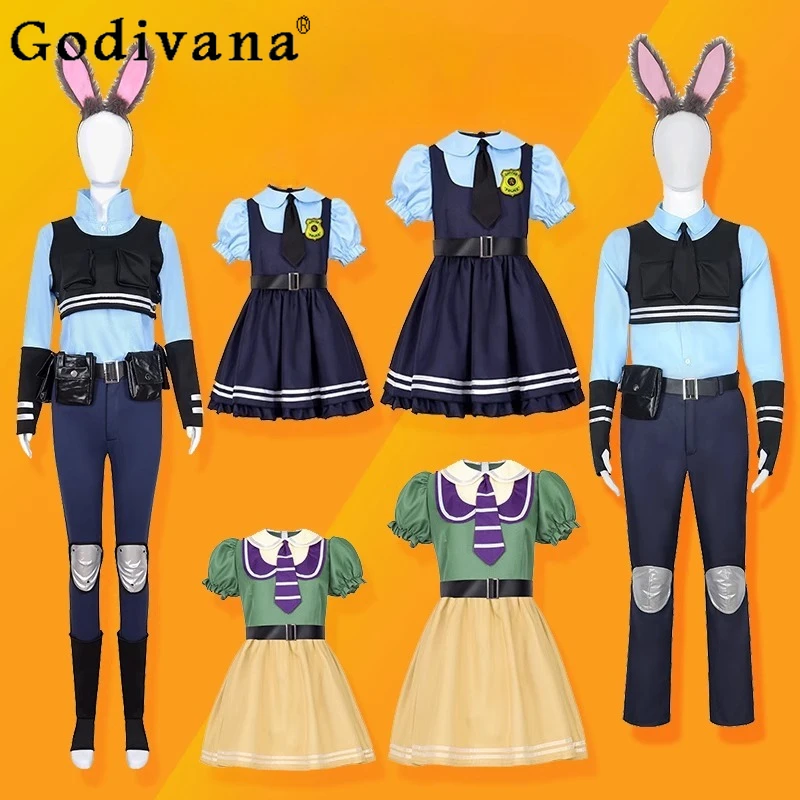 

Women Cos Anime Judy Hopps Halloween Set Judy Cosplay Costume Pant Suits Female Cartoon Joint Style Maid Rabbit Clothes