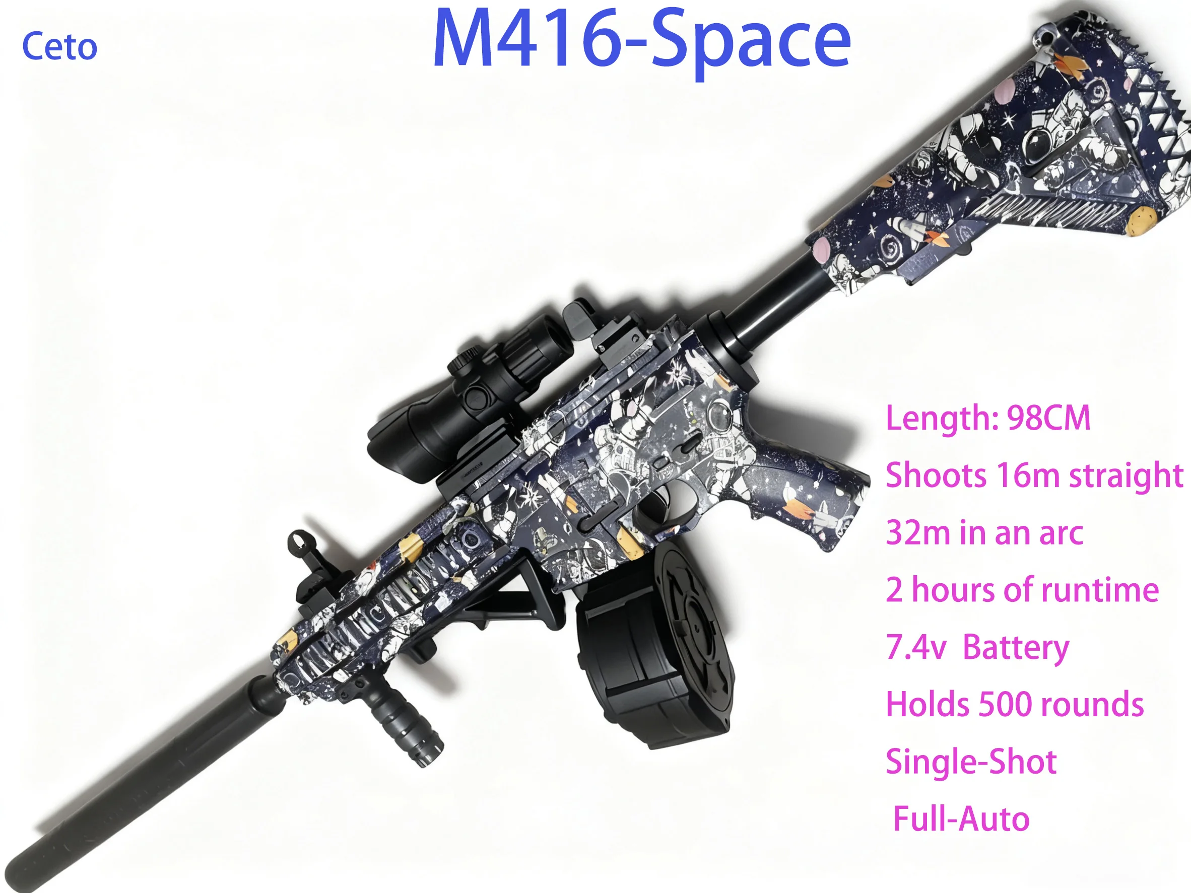 Pistola giocattolo elettrica automatica Galaxy Gel Ball Blaster 500 colpi 7,4 V per adulti e adolescenti Design cielo stellato da battaglia all'aperto a lungo raggio